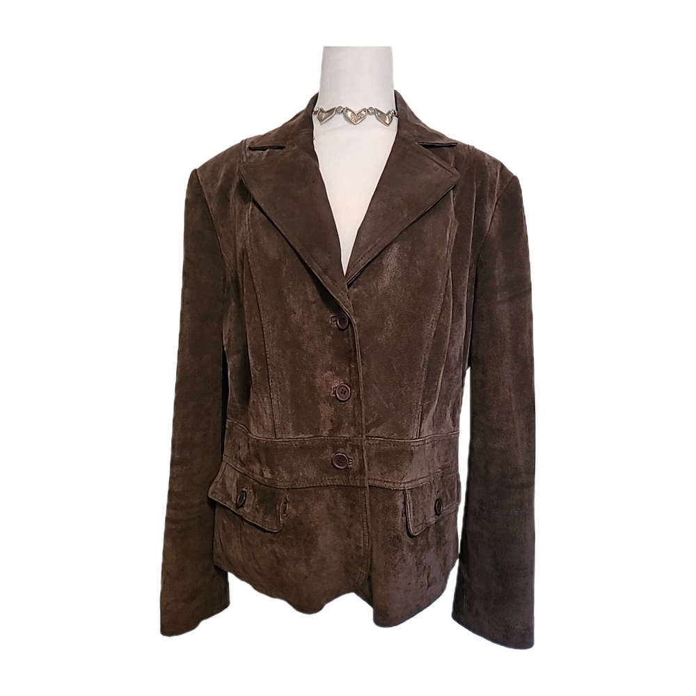 St. John's Bay Chocolate Brown 100% Leather Suede Jacket Sz XL EUC